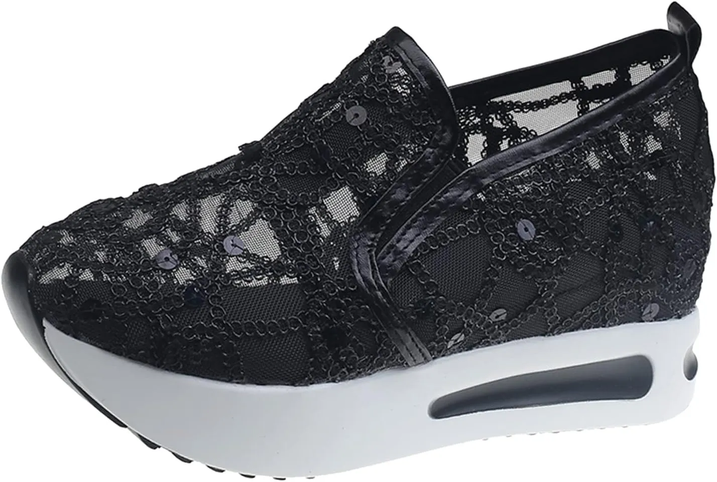 Crzidha Platform Wedge Sneakers for Women,Floral Embroidery Breathable Shoes Sheer Mesh Slip On Wedge Shoes Dressy Casual Lace Loafers Sole Hidden High Heels Walking Fashion Sneakers