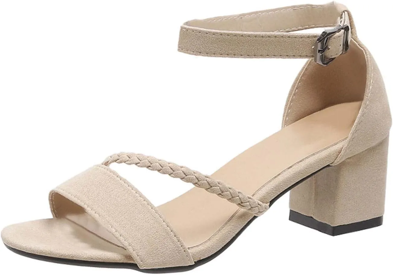 ctdiral Women's Chunky Heels Dressy Summer 2023 Casual Pumps Platform Shoes Block Mid Heel Open Toe Comfort Suede Sandals