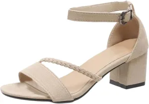 ctdiral Women's Chunky Heels Dressy Summer 2023 Casual Pumps Platform Shoes Block Mid Heel Open Toe Comfort Suede Sandals