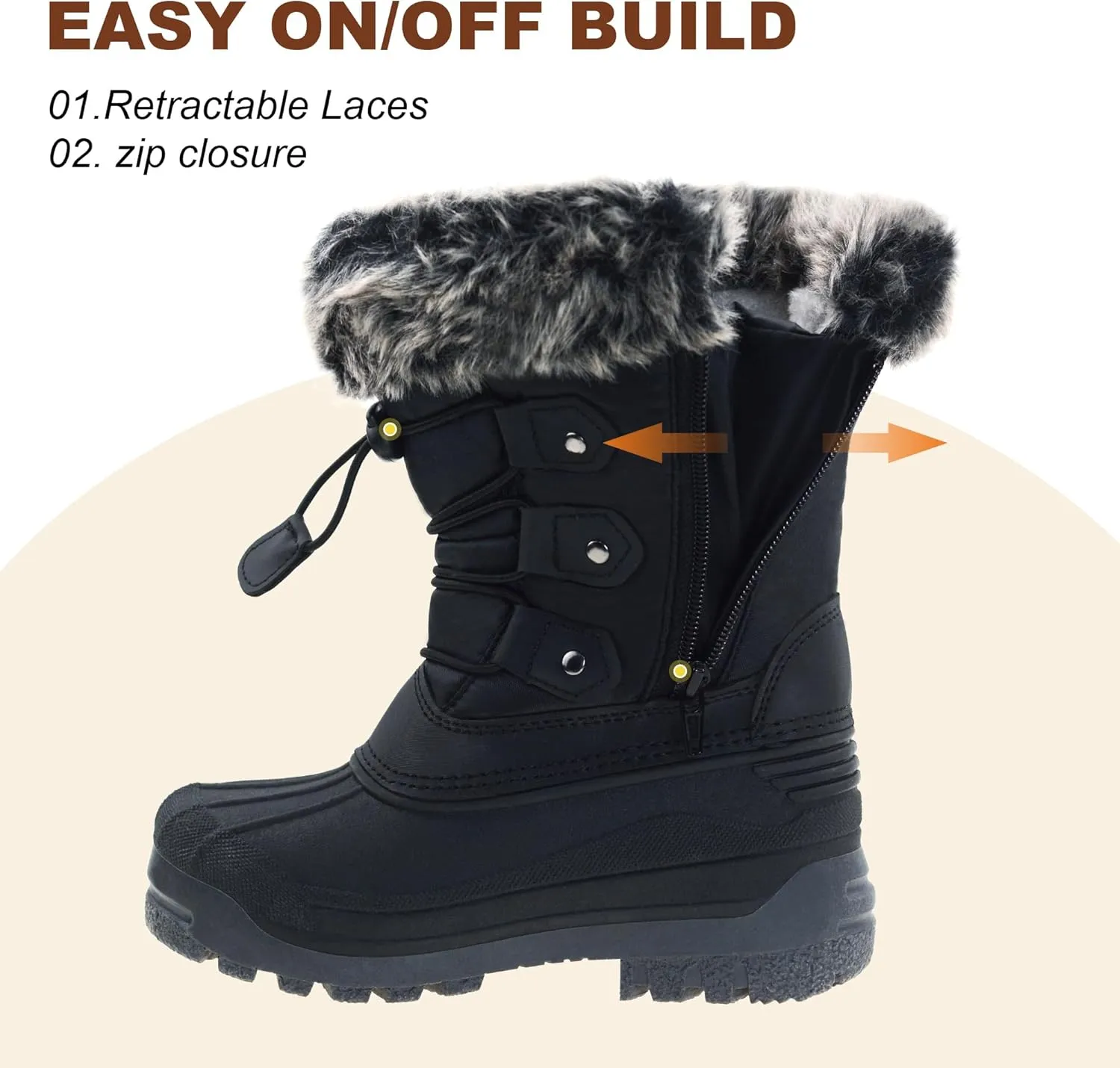 CyKie Girls Winter Snow Boots for Kids Boys Girls Insulated Waterproof Outdoor Shoes