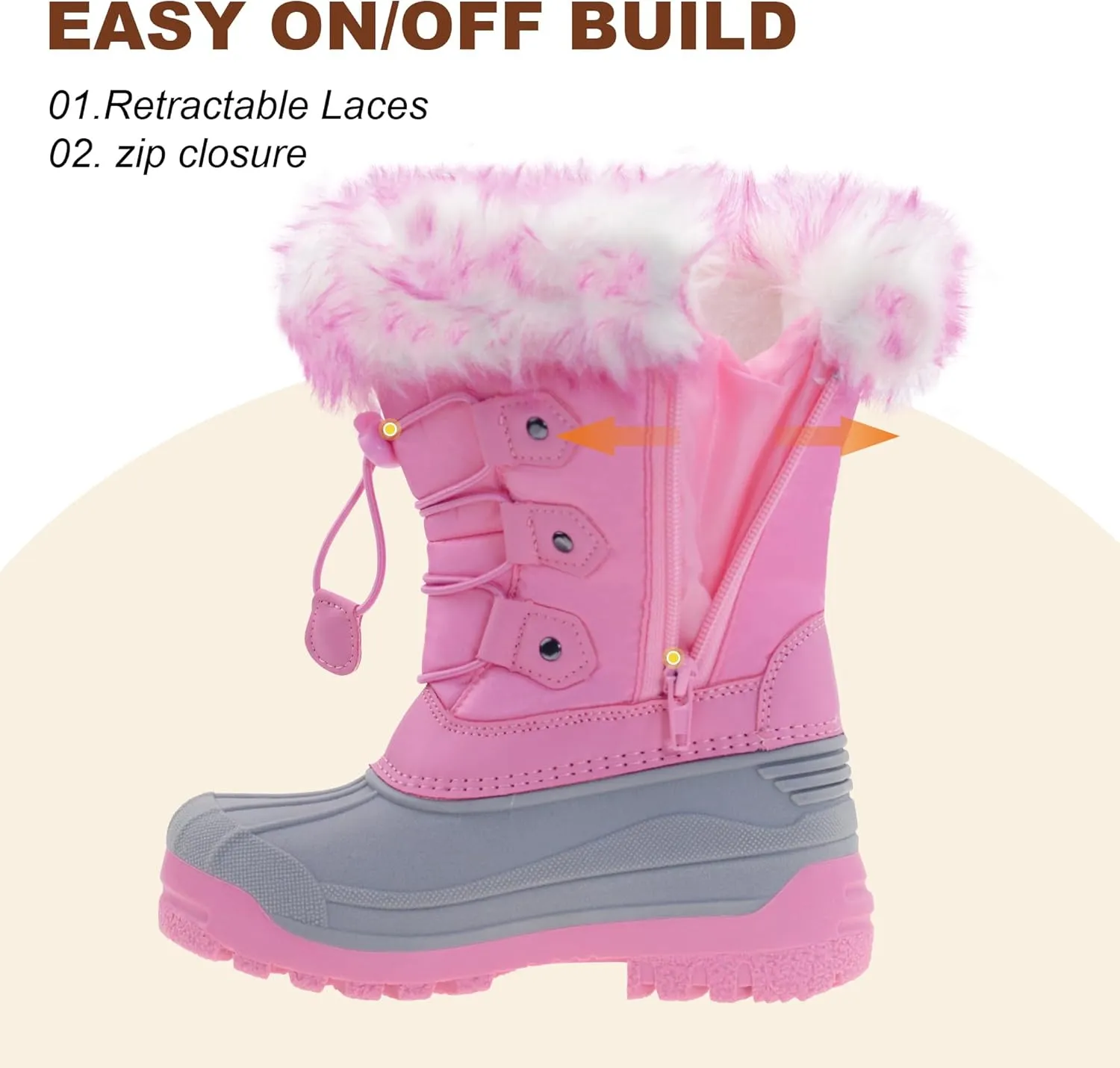 CyKie Girls Winter Snow Boots for Kids Boys Girls Insulated Waterproof Outdoor Shoes