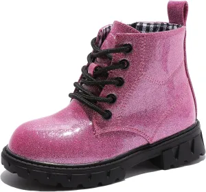 DADAWEN Boys Girls Glitter Ankle Boots Kids Lace Up Waterproof Combat Shoes With Side Zipper for Toddler/Little Kid/Big Kid