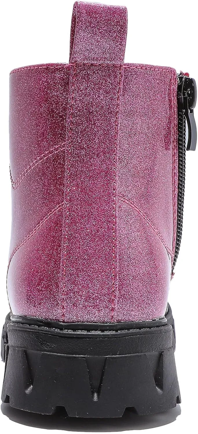 DADAWEN Boys Girls Glitter Ankle Boots Kids Lace Up Waterproof Combat Shoes With Side Zipper for Toddler/Little Kid/Big Kid