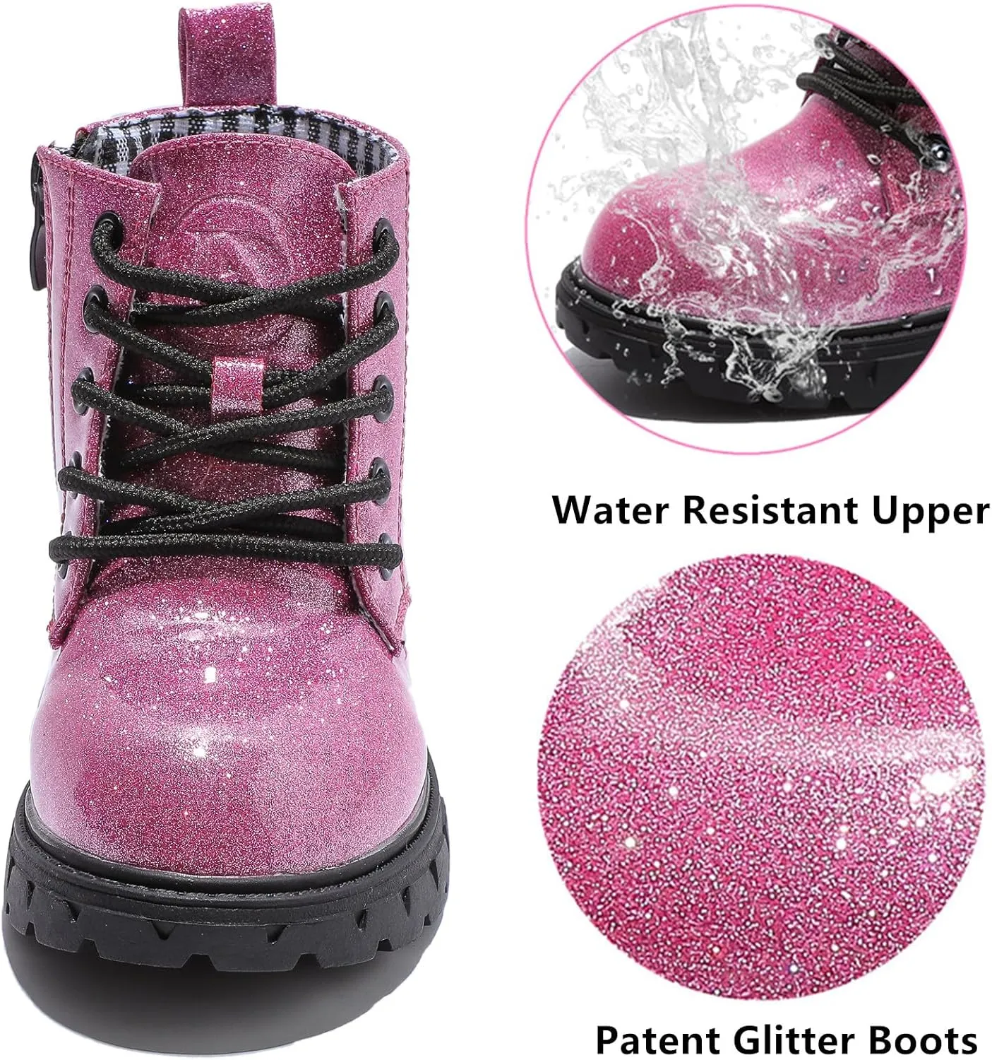 DADAWEN Boys Girls Glitter Ankle Boots Kids Lace Up Waterproof Combat Shoes With Side Zipper for Toddler/Little Kid/Big Kid