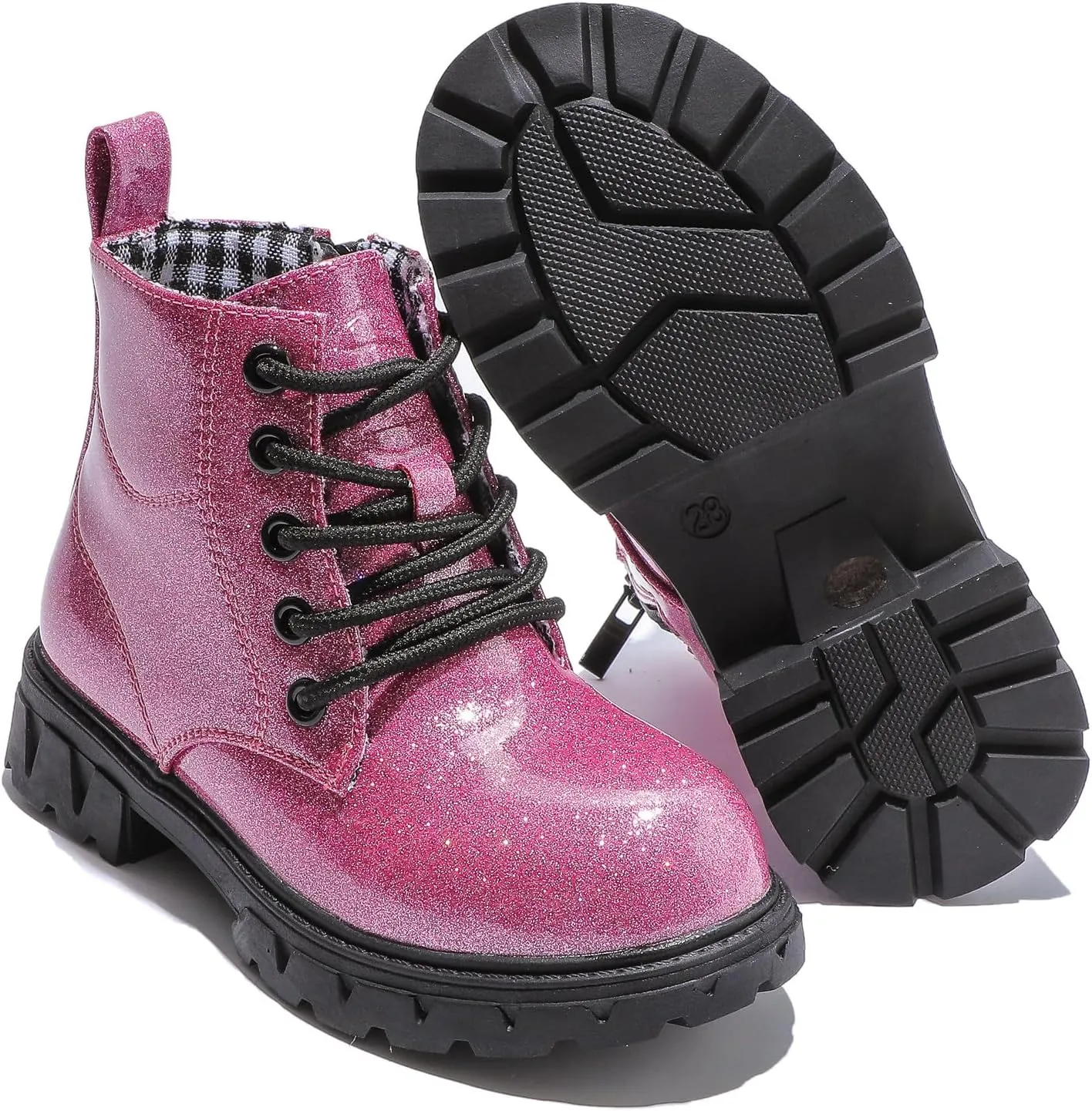 DADAWEN Boys Girls Glitter Ankle Boots Kids Lace Up Waterproof Combat Shoes With Side Zipper for Toddler/Little Kid/Big Kid