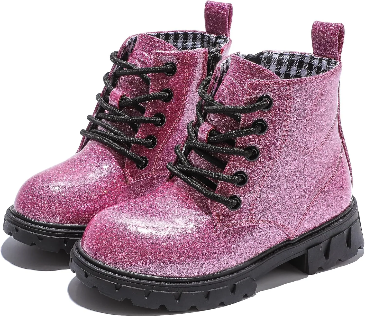 DADAWEN Boys Girls Glitter Ankle Boots Kids Lace Up Waterproof Combat Shoes With Side Zipper for Toddler/Little Kid/Big Kid