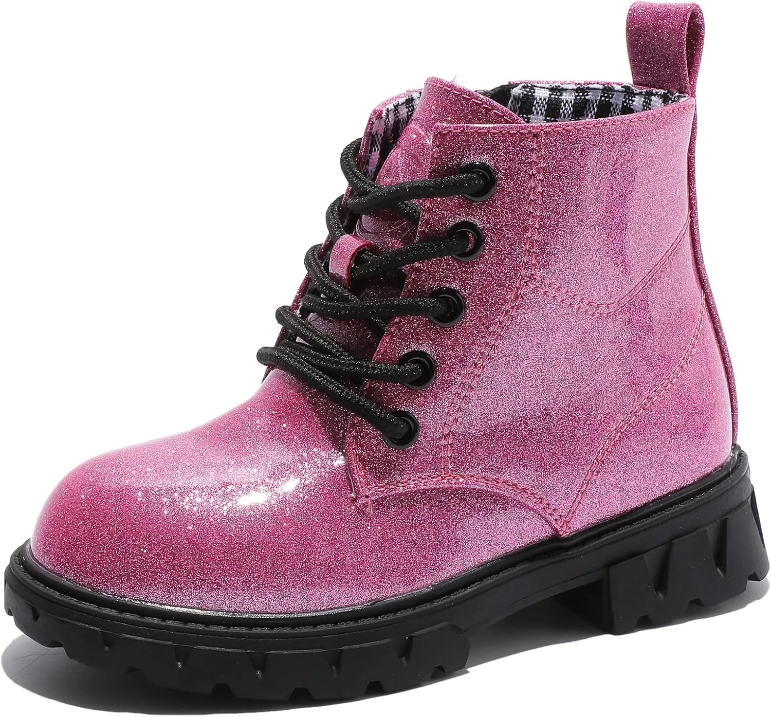 DADAWEN Boys Girls Glitter Ankle Boots Kids Lace Up Waterproof Combat Shoes With Side Zipper for Toddler/Little Kid/Big Kid