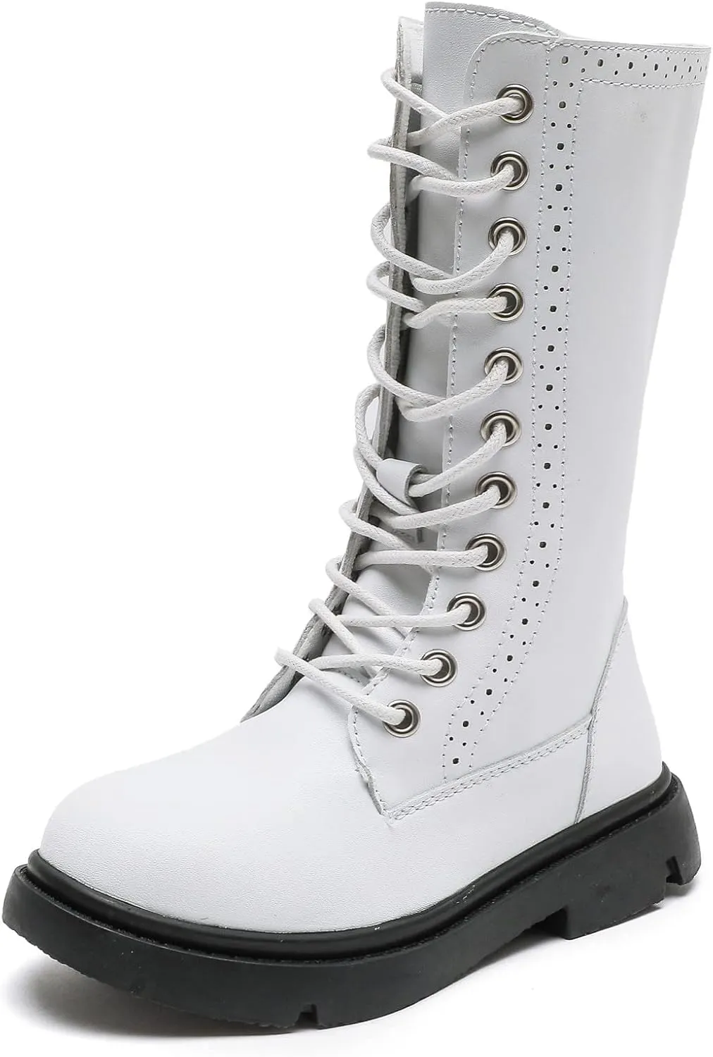 DADAWEN Boys Girls Leather Lace-Up Waterproof Side Zipper Mid Calf Combat Riding Winter Boots (Toddler/Little Kid/Big Kid)