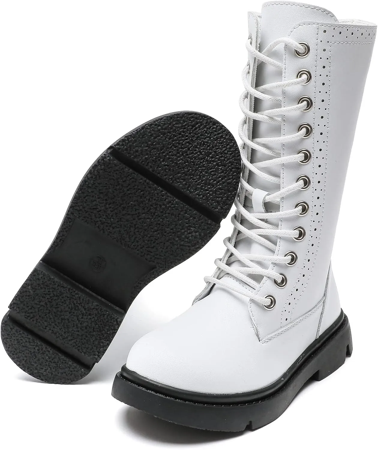 DADAWEN Boys Girls Leather Lace-Up Waterproof Side Zipper Mid Calf Combat Riding Winter Boots (Toddler/Little Kid/Big Kid)