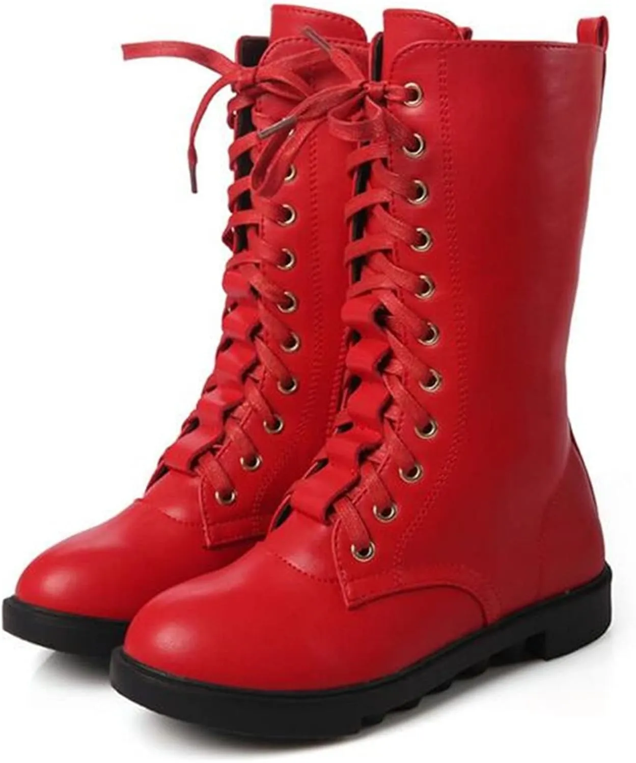DADAWEN Kid's Girls Leather Lace-Up Zipper Mid Calf Combat Riding Winter Boots (Toddler/Little Kid/Big Kid)