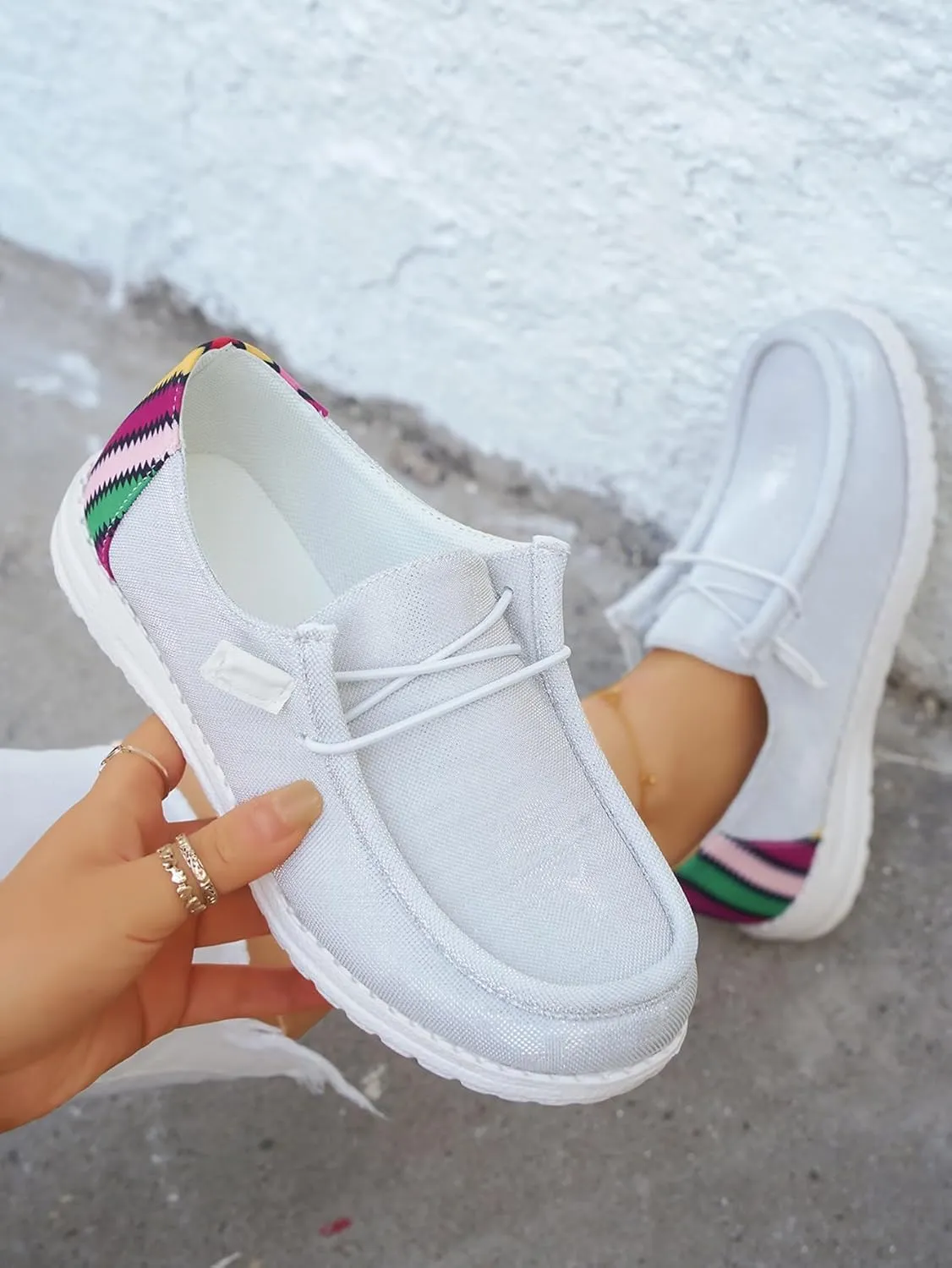 Dark Color Mesh Upper Canvas Loafers Elastic Strips Closure Slip-on Sneakers Casual Comfort Boat Shoes Ultralight Breathable Sports Shoes for Women/Men Adults/Teenagers, Couple Shoes, Blue/Grey/Rose