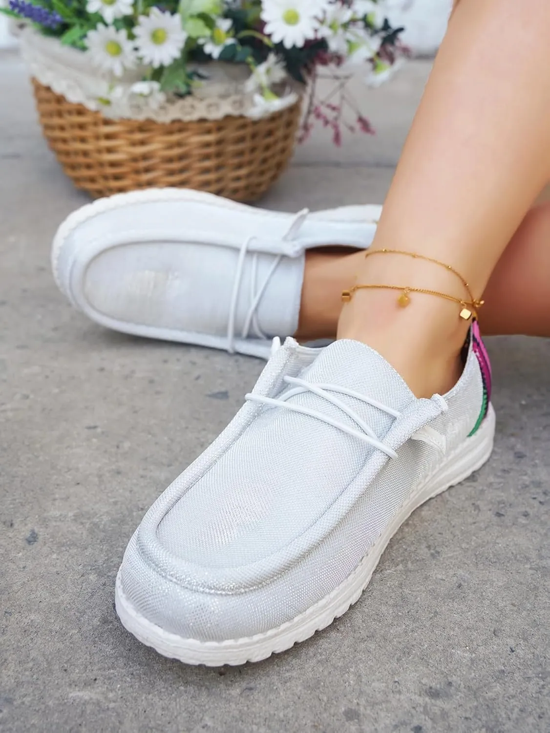 Dark Color Mesh Upper Canvas Loafers Elastic Strips Closure Slip-on Sneakers Casual Comfort Boat Shoes Ultralight Breathable Sports Shoes for Women/Men Adults/Teenagers, Couple Shoes, Blue/Grey/Rose
