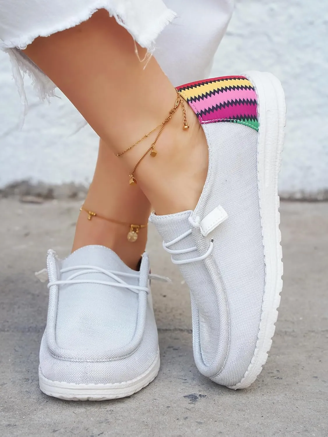 Dark Color Mesh Upper Canvas Loafers Elastic Strips Closure Slip-on Sneakers Casual Comfort Boat Shoes Ultralight Breathable Sports Shoes for Women/Men Adults/Teenagers, Couple Shoes, Blue/Grey/Rose