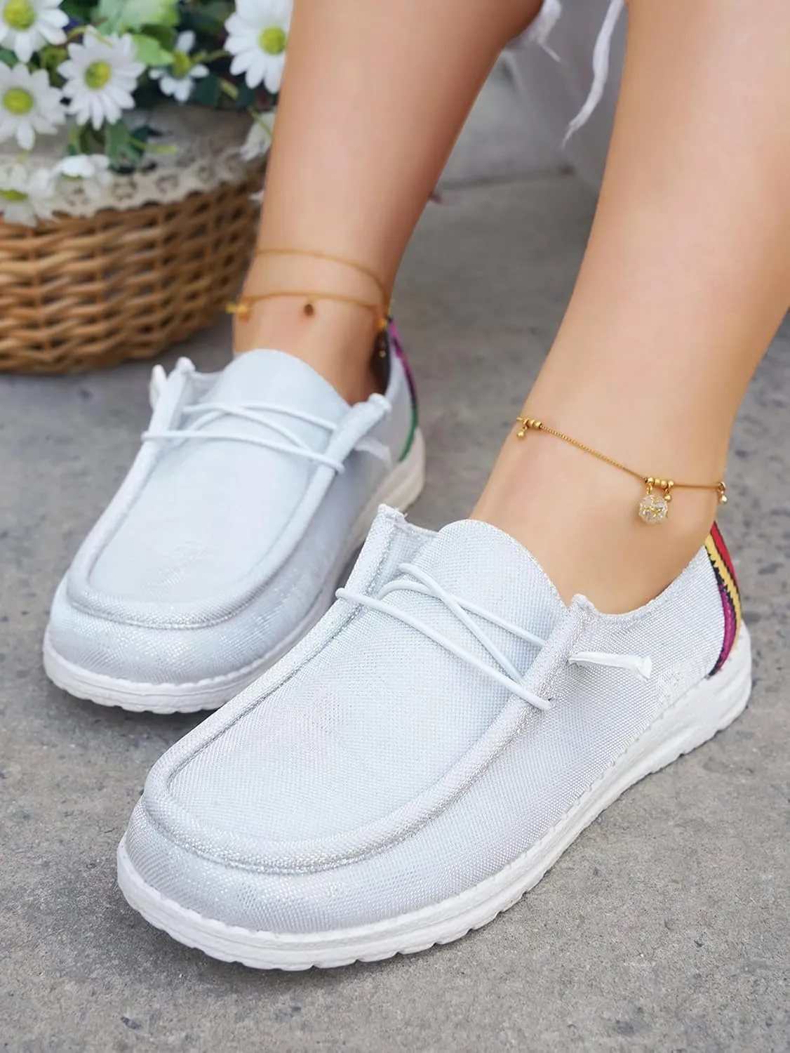 Dark Color Mesh Upper Canvas Loafers Elastic Strips Closure Slip-on Sneakers Casual Comfort Boat Shoes Ultralight Breathable Sports Shoes for Women/Men Adults/Teenagers, Couple Shoes, Blue/Grey/Rose