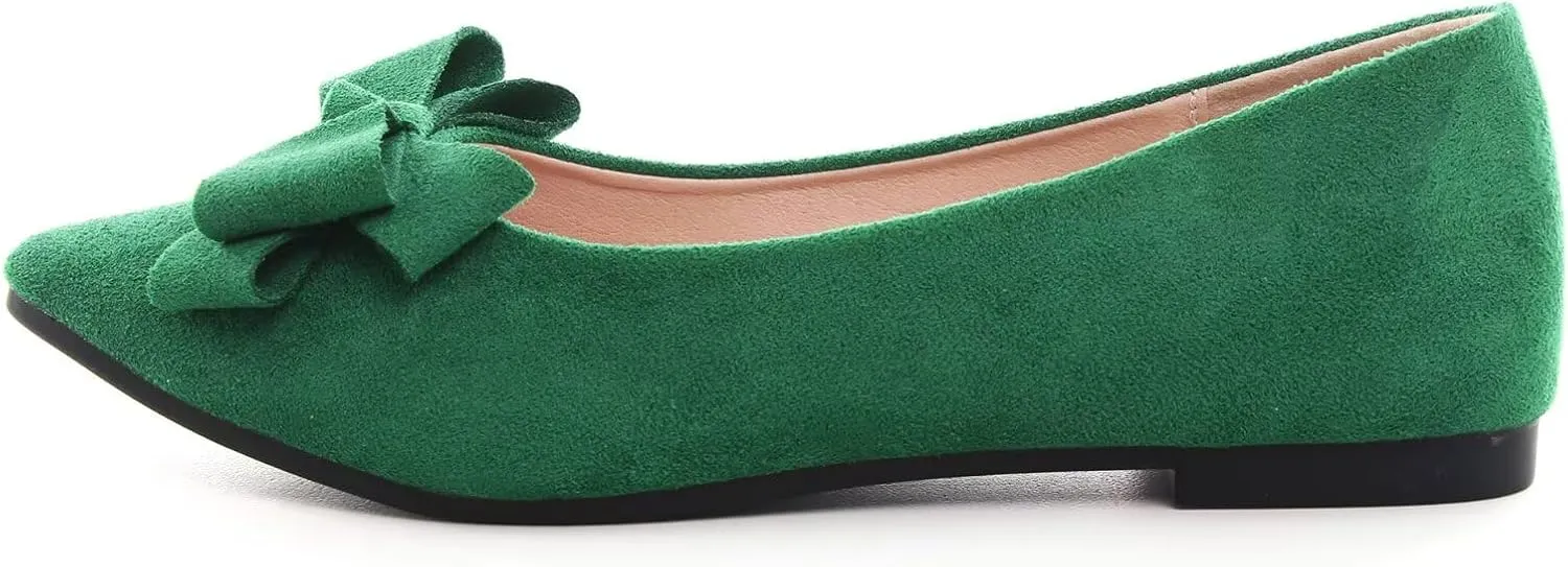 Dear Time Women's Bowknot Flats Shoes Elegant Ballet Dressy Shoes Slip-On Loafers for Work Flats