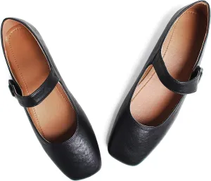 Dear Time Women's Square Toe Ballet Mary Jane Dress Flats Shoes Comfortable Black Brown Vintage Ballet Shoes for Women