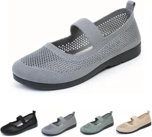 DESESE Women's Casual Hollow Out Knitted Mary Jane Flats Shoes,Fashion Comfortable Mesh Walking Beach Shoes Lightweight Breathable Slip-On Shoes