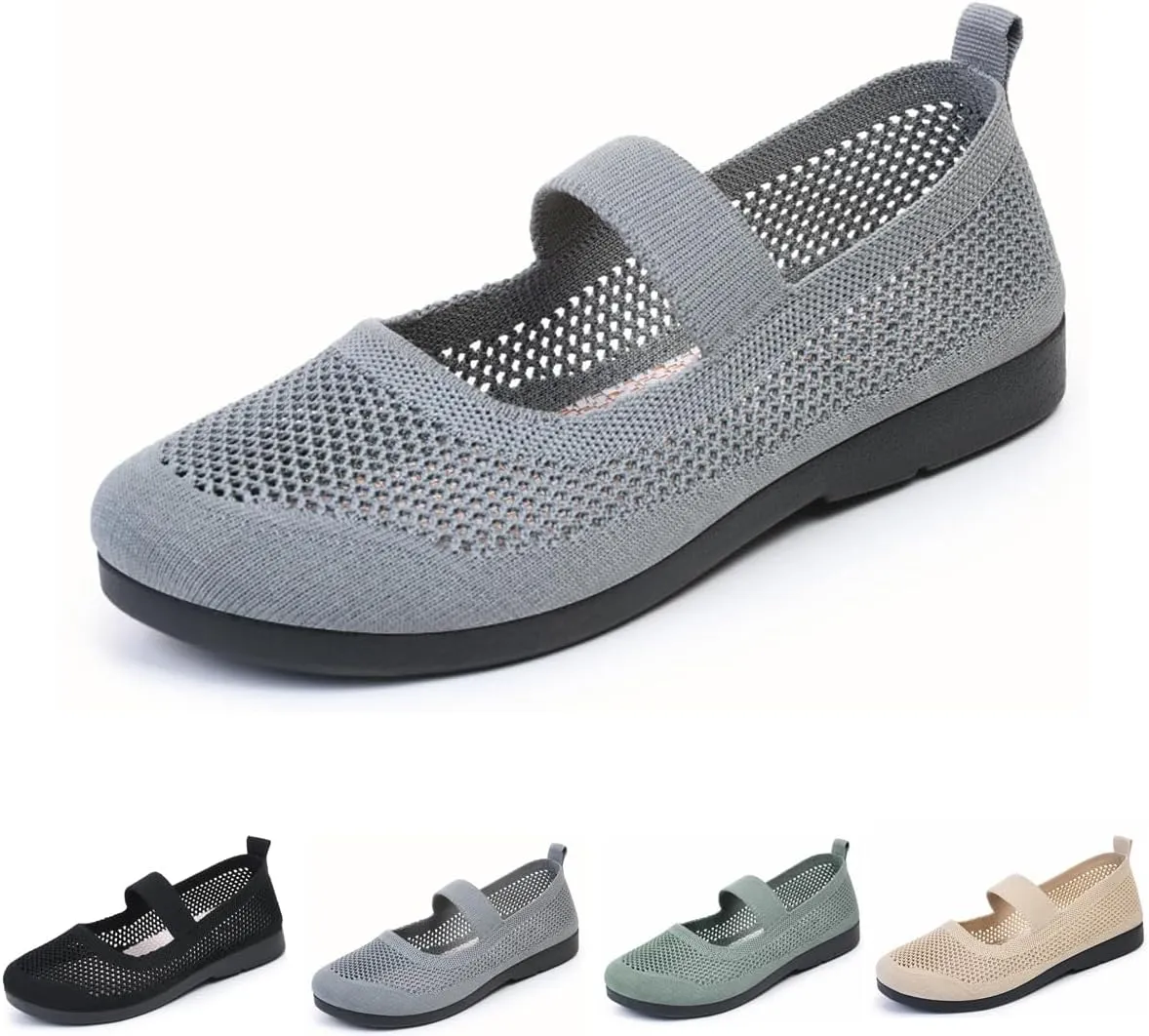 DESESE Women's Casual Hollow Out Knitted Mary Jane Flats Shoes,Fashion Comfortable Mesh Walking Beach Shoes Lightweight Breathable Slip-On Shoes