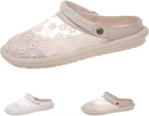DESESE Women's Mesh Breathable Flat Sole Muller Shoes Non Slip Dual-purpose Backless Sandals Summer Flat Shoes with Adjustable Elastic Slingback Strap