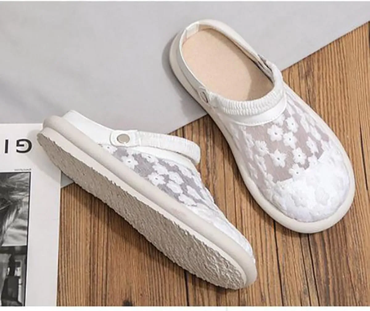 DESESE Women's Mesh Breathable Flat Sole Muller Shoes Non Slip Dual-purpose Backless Sandals Summer Flat Shoes with Adjustable Elastic Slingback Strap