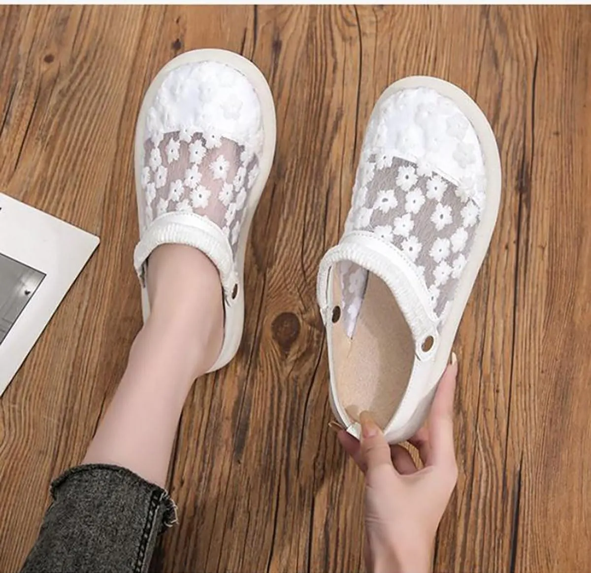 DESESE Women's Mesh Breathable Flat Sole Muller Shoes Non Slip Dual-purpose Backless Sandals Summer Flat Shoes with Adjustable Elastic Slingback Strap