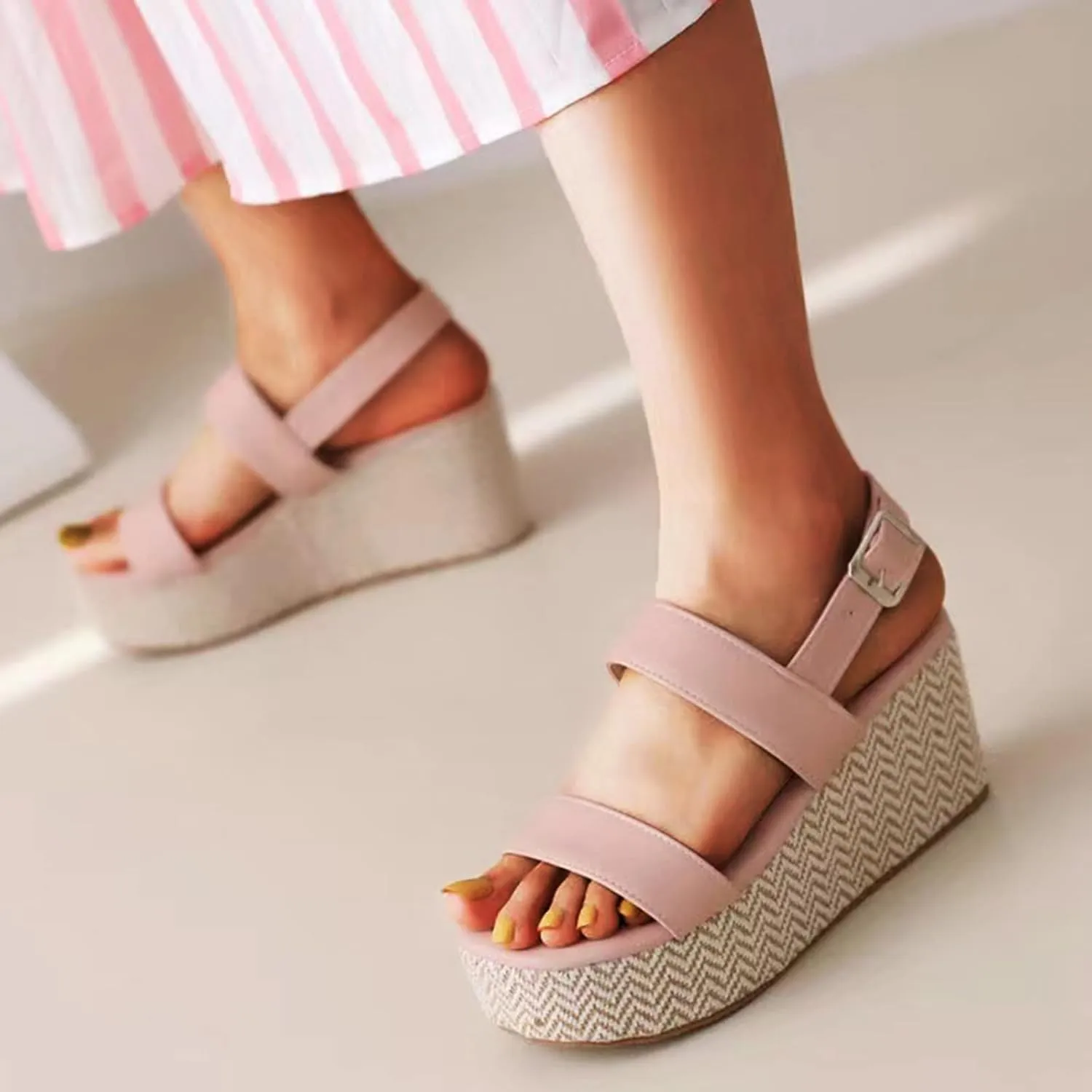 Dheva-C Sandal Slides Women Women Sandals Wedge Low Heel Roman Wedge Ladies Fashion Elastic Strap Carved Breathable Shoes Thick Soled Wedges Casual Sandals Sandals for Women Wedge Heels