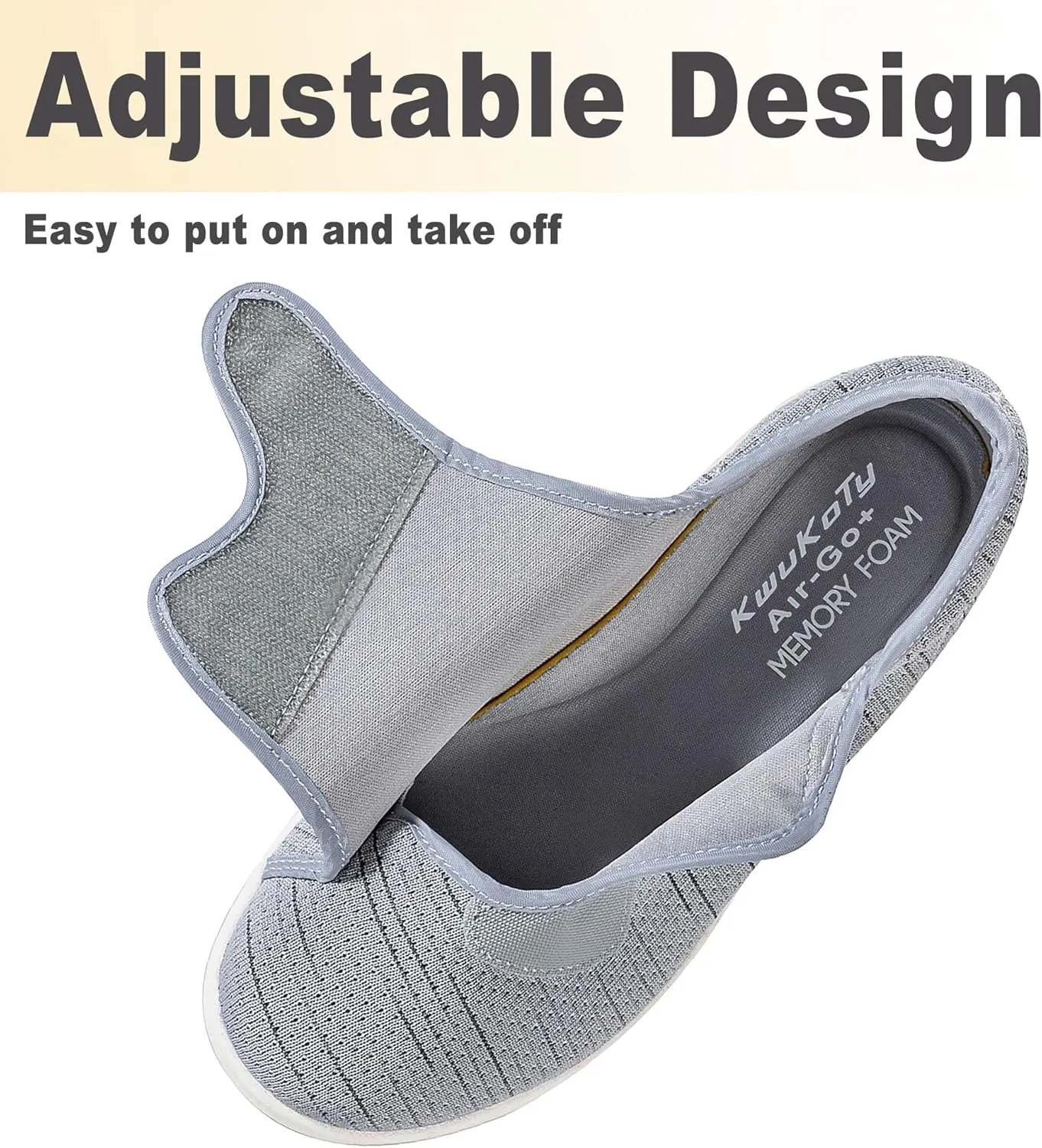 Diabetic Shoes for Men Wide Width Orthopedic Slip-on Shoes Adjustable Closure Walking Sneakers for Foot Pain Relief Swollen Feet
