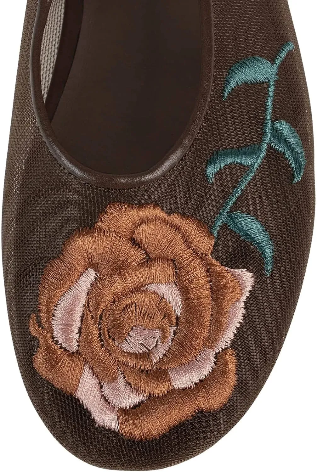 Divanne Mesh Ballet Flats for Women, Floral-Embroidered Tulle Mary Jane Flats Casual Comfortable Ballerina Shoes with Strap