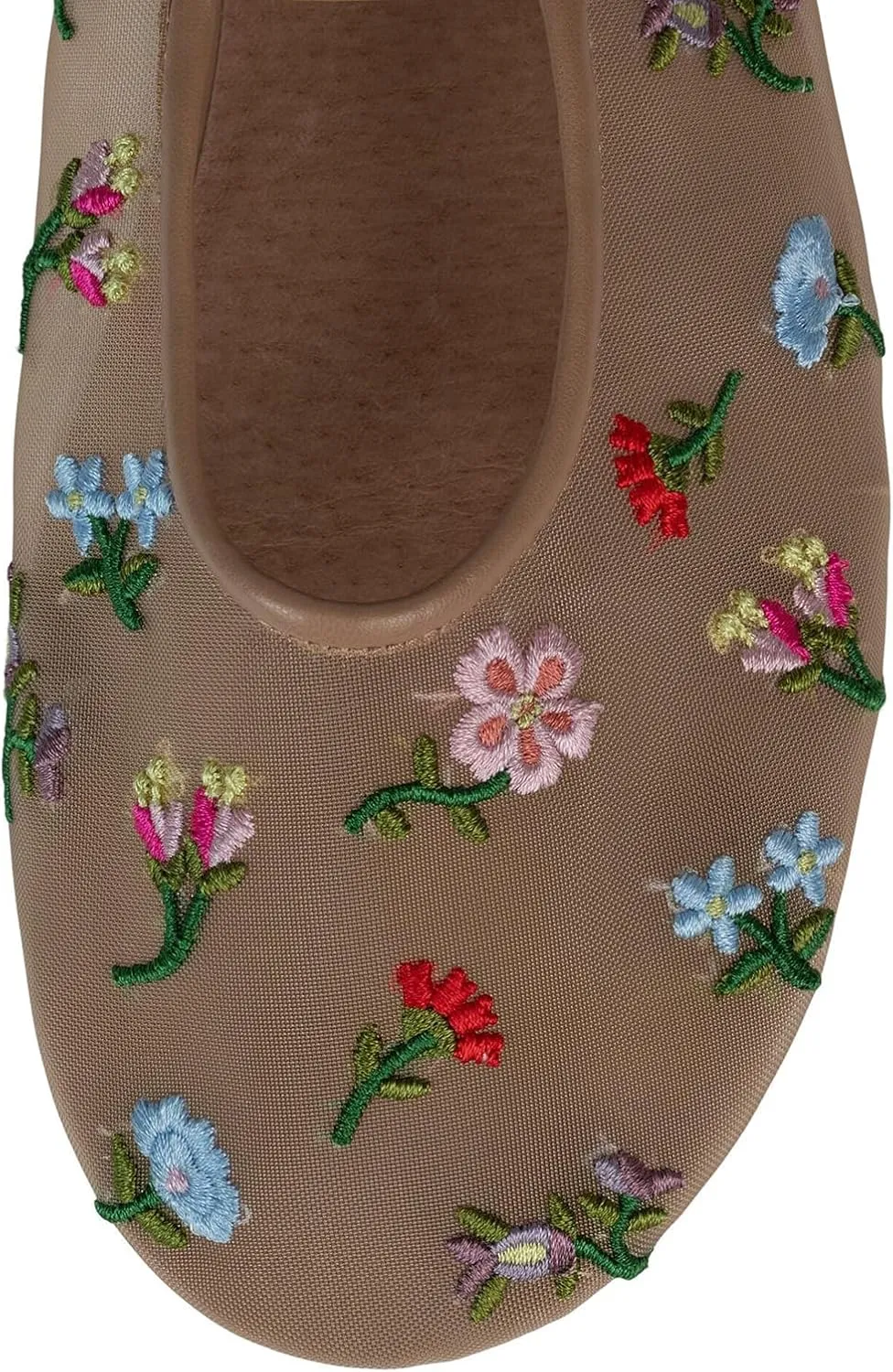 Divanne Mesh Ballet Flats for Women, Floral-Embroidered Tulle Mary Jane Flats Casual Comfortable Ballerina Shoes with Strap
