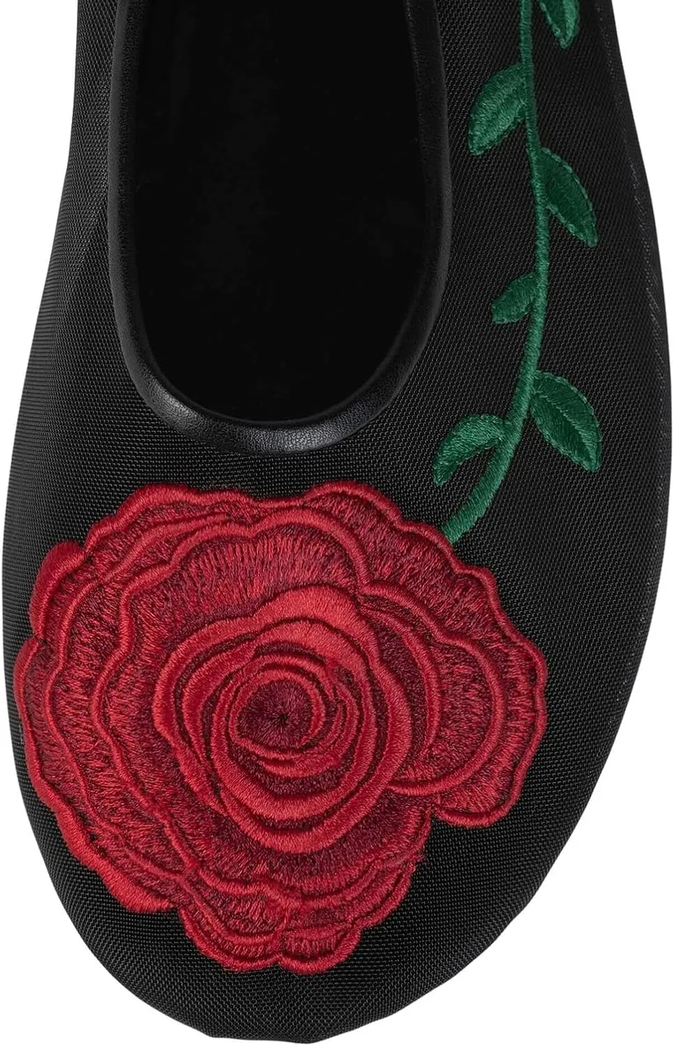 Divanne Mesh Ballet Flats for Women, Floral-Embroidered Tulle Mary Jane Flats Casual Comfortable Ballerina Shoes with Strap