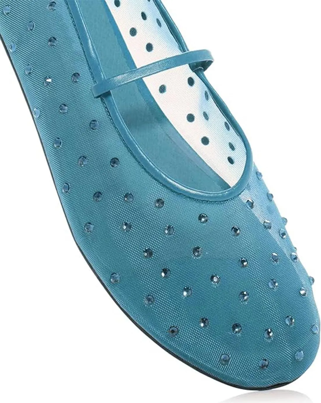 Divanne Mesh Ballet Flats for Women, Rhinestone Ballerina Shoes Crystal-Embellished Mary Jane Flats Mesh Flat Shoes