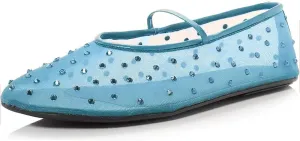 Divanne Mesh Ballet Flats for Women, Rhinestone Ballerina Shoes Crystal-Embellished Mary Jane Flats Mesh Flat Shoes