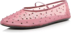 Divanne Mesh Ballet Flats for Women, Rhinestone Ballerina Shoes Crystal-Embellished Mary Jane Flats Mesh Flat Shoes