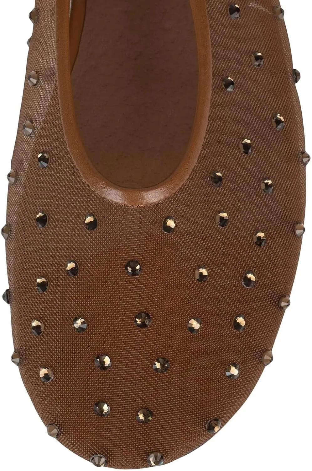 Divanne Mesh Ballet Flats for Women, Rhinestone Ballerina Shoes Crystal-Embellished Mary Jane Flats Mesh Flat Shoes