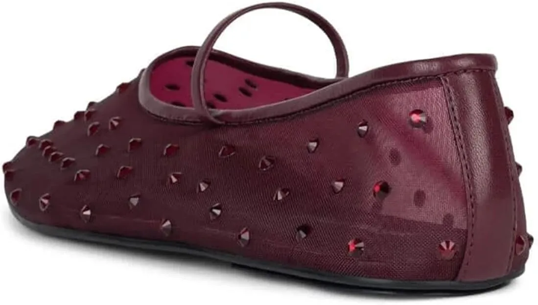 Divanne Mesh Ballet Flats for Women, Rhinestone Ballerina Shoes Crystal-Embellished Mary Jane Flats Mesh Flat Shoes