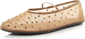 Divanne Mesh Ballet Flats for Women, Rhinestone Ballerina Shoes Crystal-Embellished Mary Jane Flats Mesh Flat Shoes