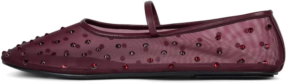 Divanne Mesh Ballet Flats for Women, Rhinestone Ballerina Shoes Crystal-Embellished Mary Jane Flats Mesh Flat Shoes