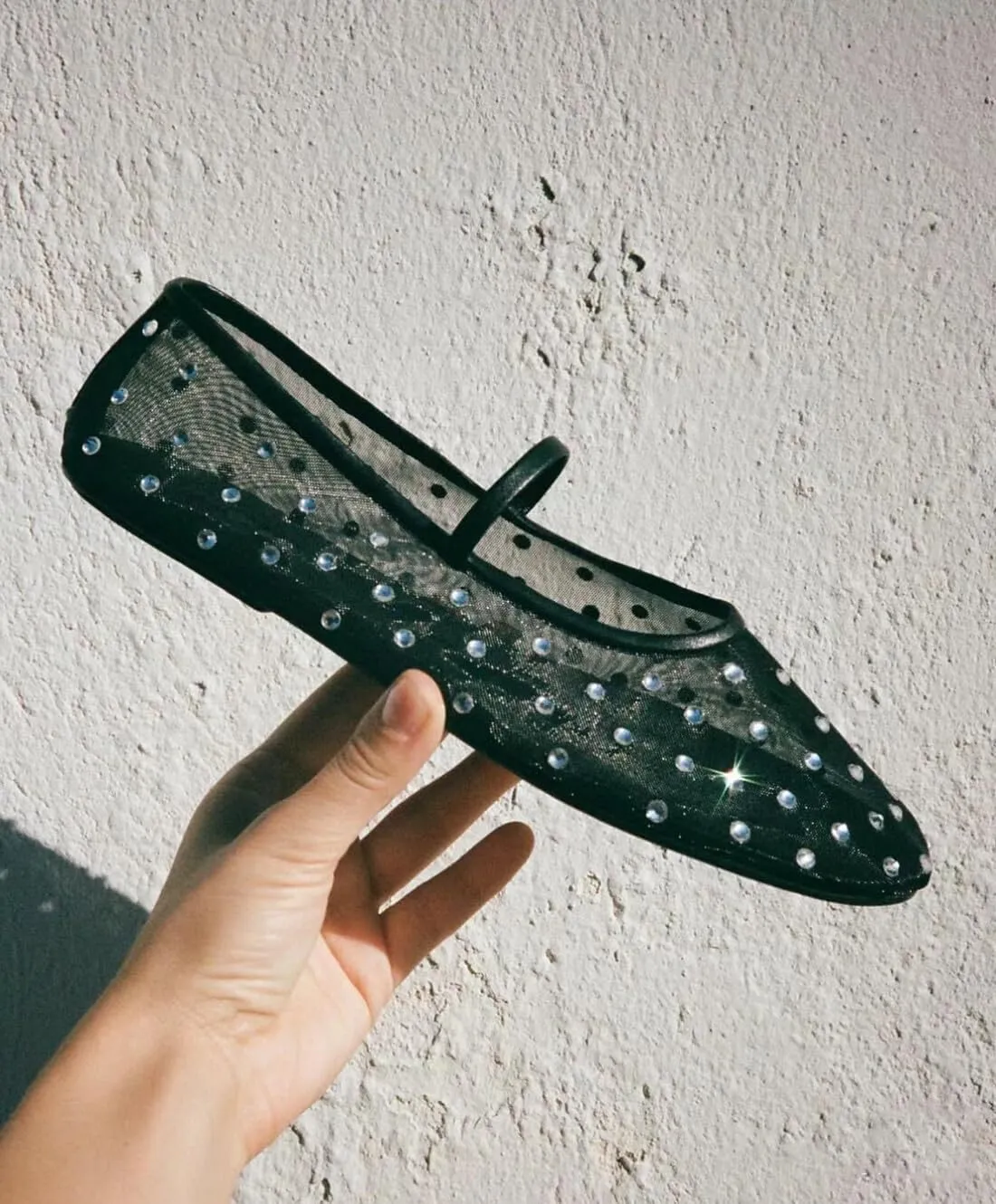 Divanne Mesh Ballet Flats for Women, Rhinestone Ballerina Shoes Crystal-Embellished Mary Jane Flats Mesh Flat Shoes