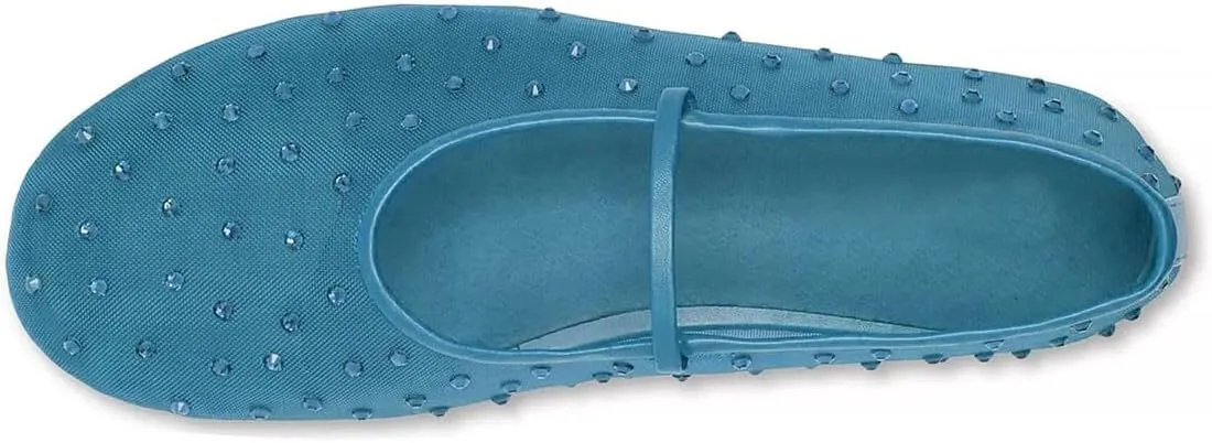 Divanne Mesh Ballet Flats for Women, Rhinestone Ballerina Shoes Crystal-Embellished Mary Jane Flats Mesh Flat Shoes