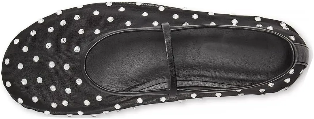 Divanne Mesh Ballet Flats for Women, Rhinestone Ballerina Shoes Crystal-Embellished Mary Jane Flats Mesh Flat Shoes