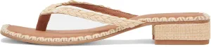 DOEYG Raffia Heels Sandals for Women Summer Beach Flip Flops Square Open Toe Flat Heeled Sandals Dressy Comfortable Slip on Thong Sandals