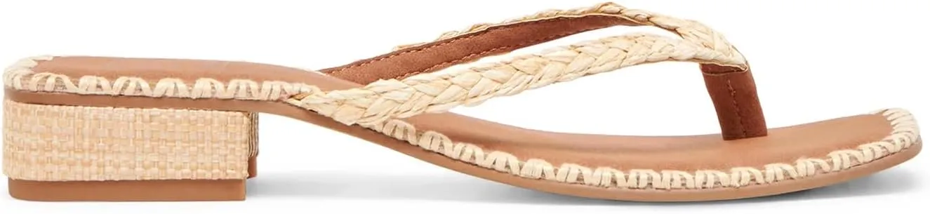 DOEYG Raffia Heels Sandals for Women Summer Beach Flip Flops Square Open Toe Flat Heeled Sandals Dressy Comfortable Slip on Thong Sandals