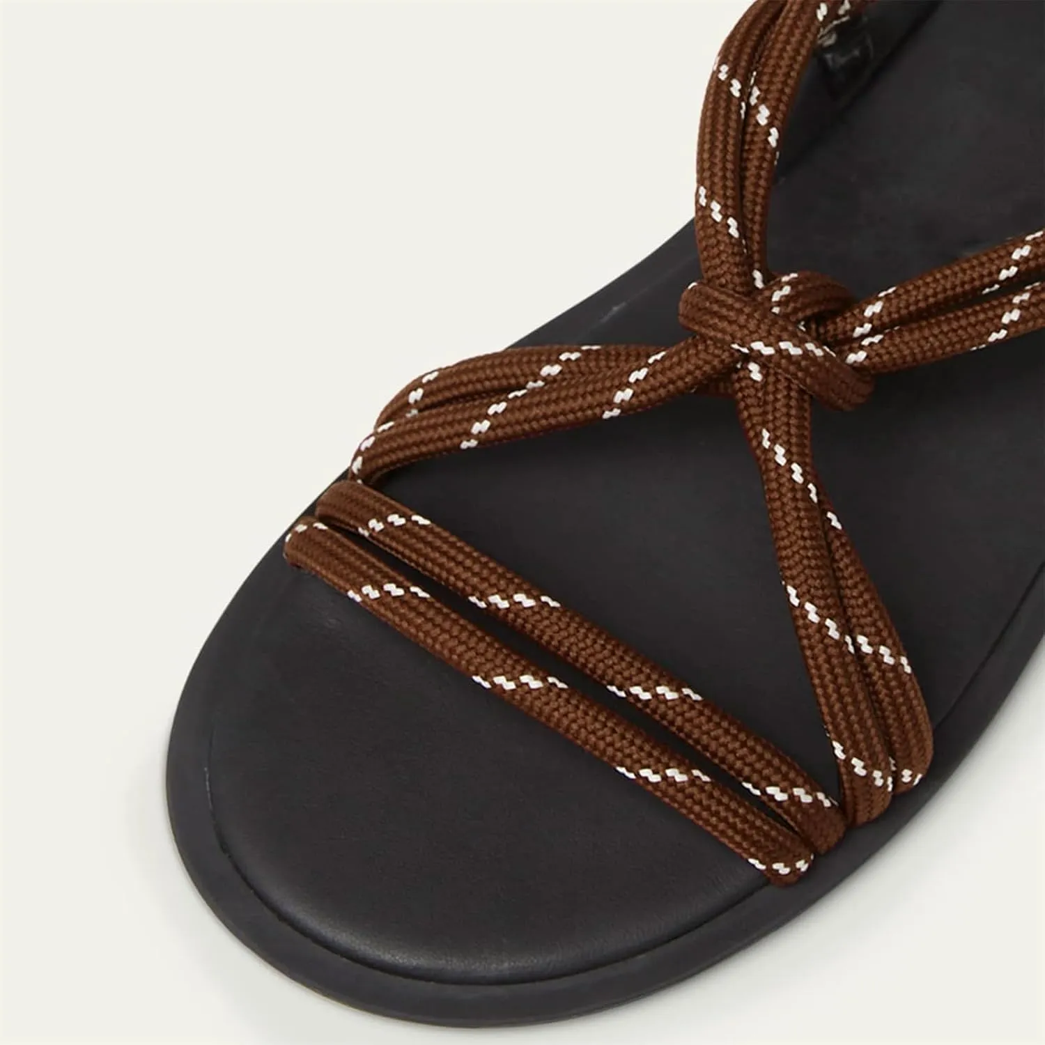 DOEYG Rope Flat Sandals for Women Beach Open Toe Thong Sandals Comfortable Dressy Summer Slip On Slide Sandals with Adjustable Buckle Strap