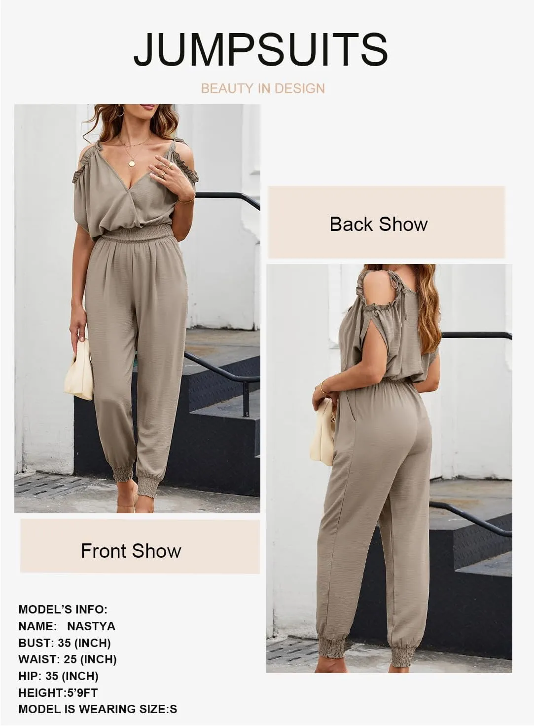 Dokotoo Jumpsuit for Womens Dressy Casual 2025 One Piece Romper Cold Shoulder Outfits for Summer