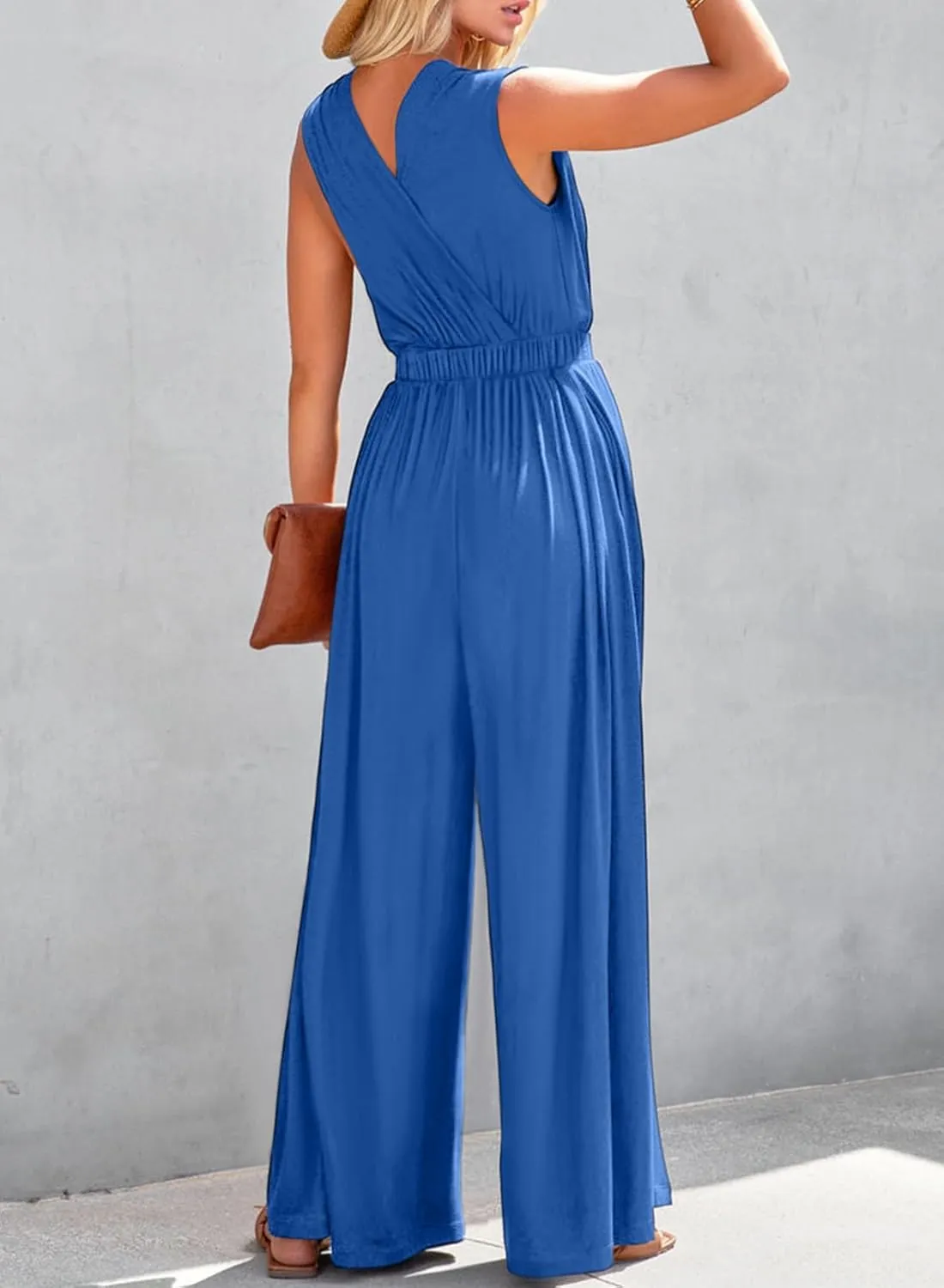 Dokotoo Sleeveless Jumpsuit Wrapped V Neck Elegant for Womens Dressy Casual 2025 One Piece Romper Outfits
