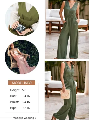 Dokotoo Sleeveless Jumpsuit Wrapped V Neck Elegant for Womens Dressy Casual 2025 One Piece Romper Outfits