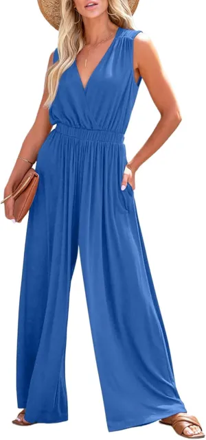 Dokotoo Sleeveless Jumpsuit Wrapped V Neck Elegant for Womens Dressy Casual 2025 One Piece Romper Outfits