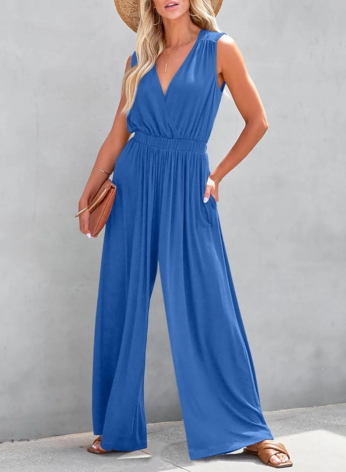 Dokotoo Sleeveless Jumpsuit Wrapped V Neck Elegant for Womens Dressy Casual 2025 One Piece Romper Outfits