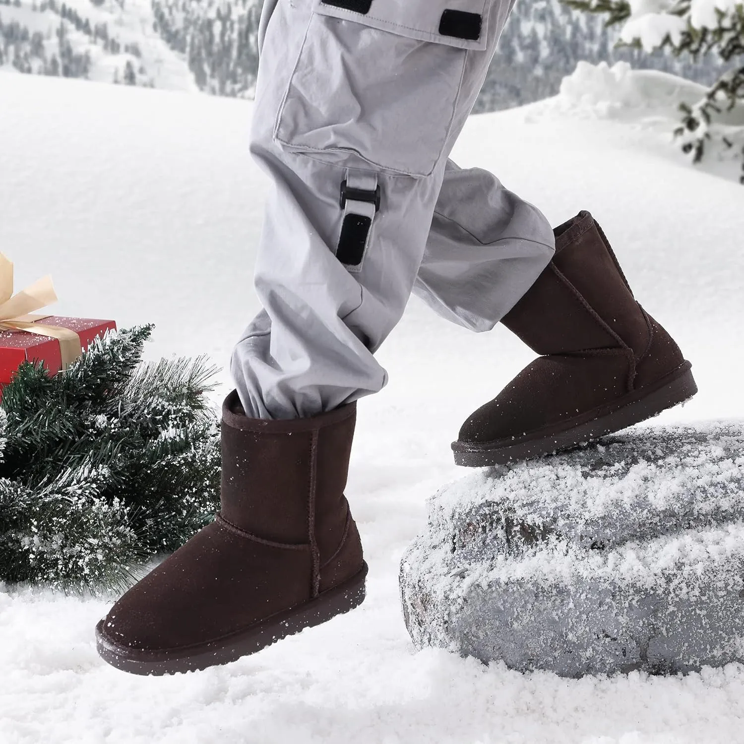 DREAM PAIRS Girls Boys Boots Kids Faux Fur Lined Winter Snow FuzzyClassic Kid's Mid Boot