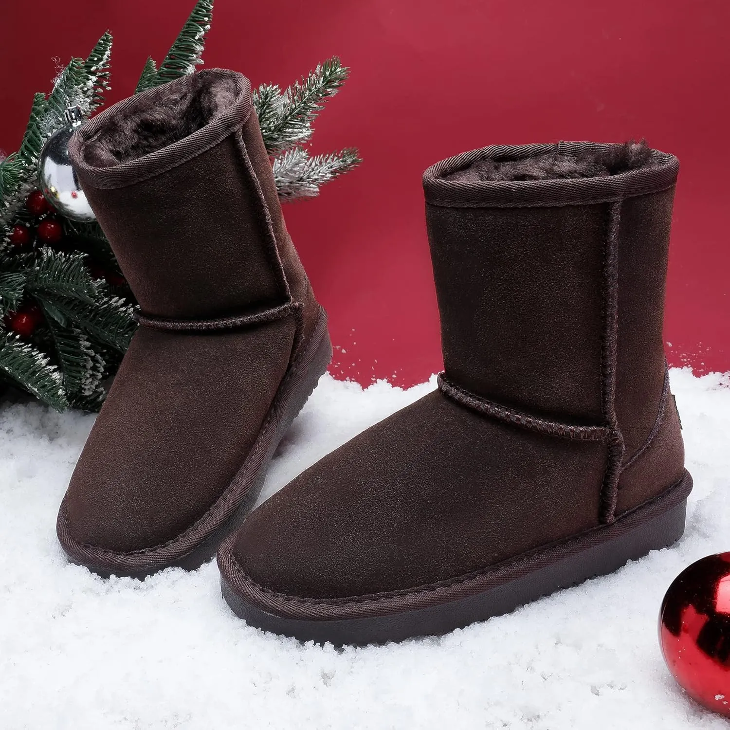DREAM PAIRS Girls Boys Boots Kids Faux Fur Lined Winter Snow FuzzyClassic Kid's Mid Boot